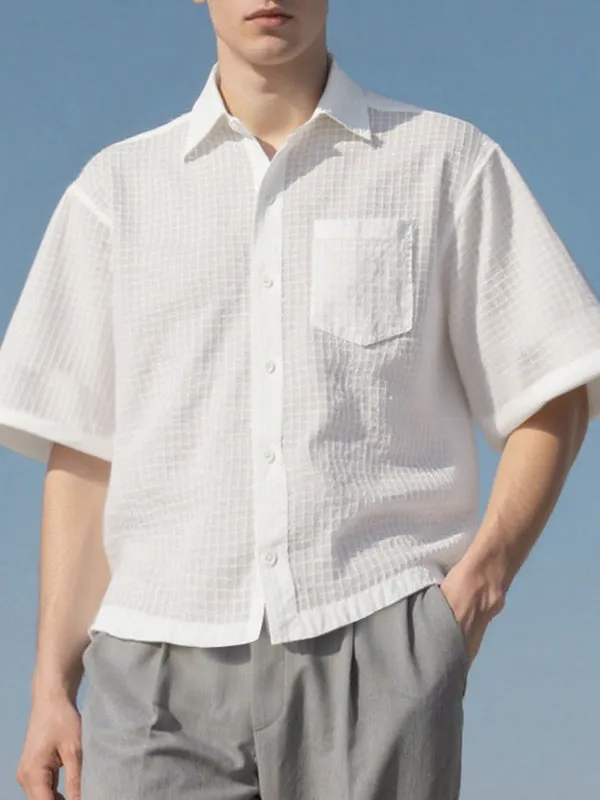 Men's Solid Color Texture Short Sleeve Shirt SKUL20272 sold by Incerunmen