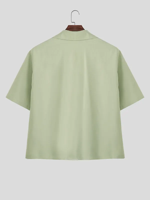 Men's Solid Color Lace-Up Short Sleeve Shirt SKUL25076 sold by Incerunmen product image thumbnail 5