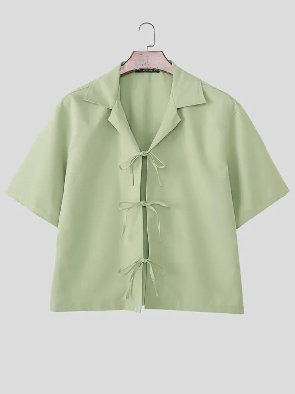 Men's Solid Color Lace-Up Short Sleeve Shirt SKUL25076 sold by Incerunmen product image thumbnail 4