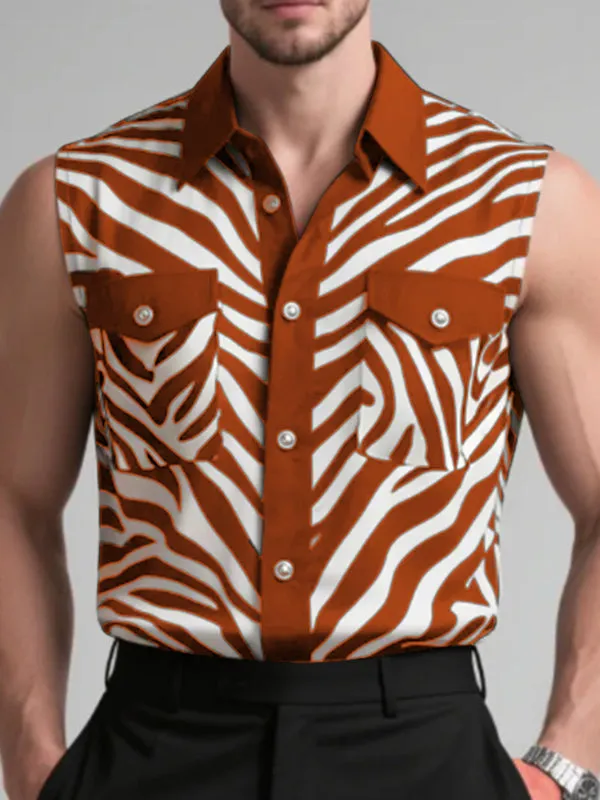Men's Zebra Print Colorblock Sleeveless Shirt SKUL18928 sold by Incerunmen product image thumbnail 3