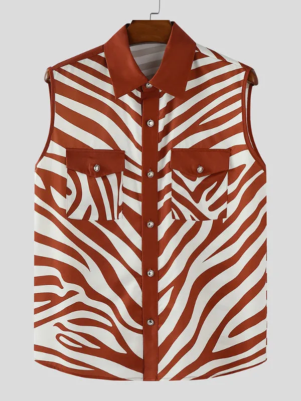 Men's Zebra Print Colorblock Sleeveless Shirt SKUL18928 sold by Incerunmen product image thumbnail 4