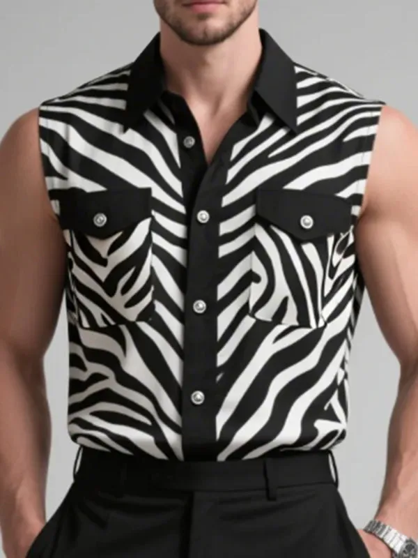 Men's Zebra Print Colorblock Sleeveless Shirt SKUL18928 sold by Incerunmen