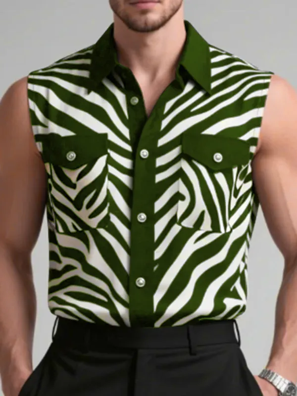 Men's Zebra Print Colorblock Sleeveless Shirt SKUL18928 sold by Incerunmen product image thumbnail 2