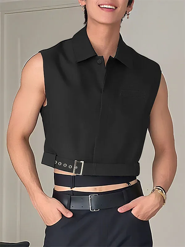 Men's Solid Color Cropped Sleeveless Shirt SKUL24192 sold by Incerunmen