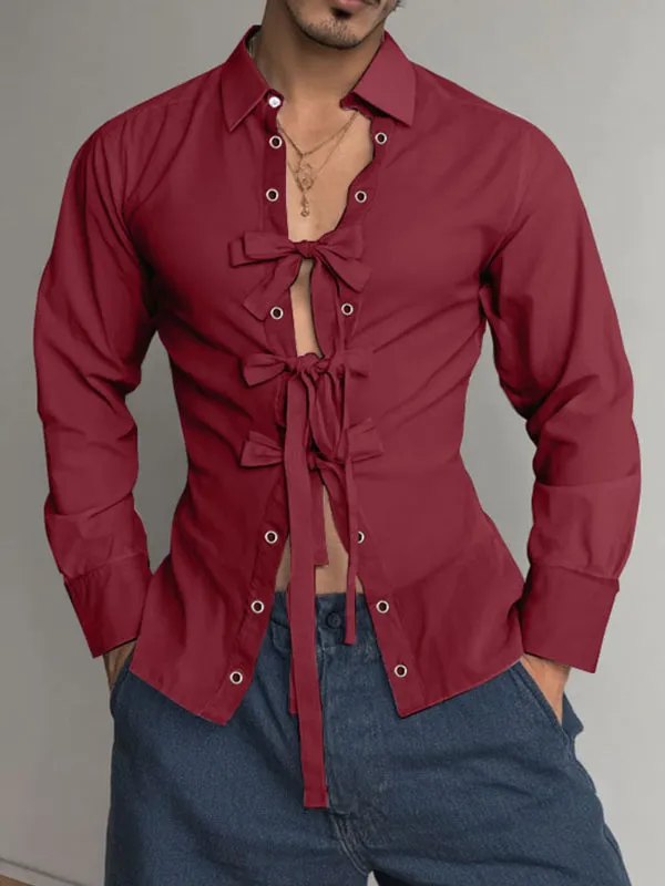 Men's Bow Tie Lace-Up Long Sleeve Shirt SKUL24189 sold by Incerunmen product image thumbnail 3