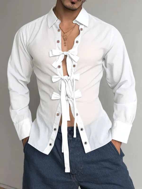 Men's Bow Tie Lace-Up Long Sleeve Shirt SKUL24189 sold by Incerunmen product image thumbnail 2