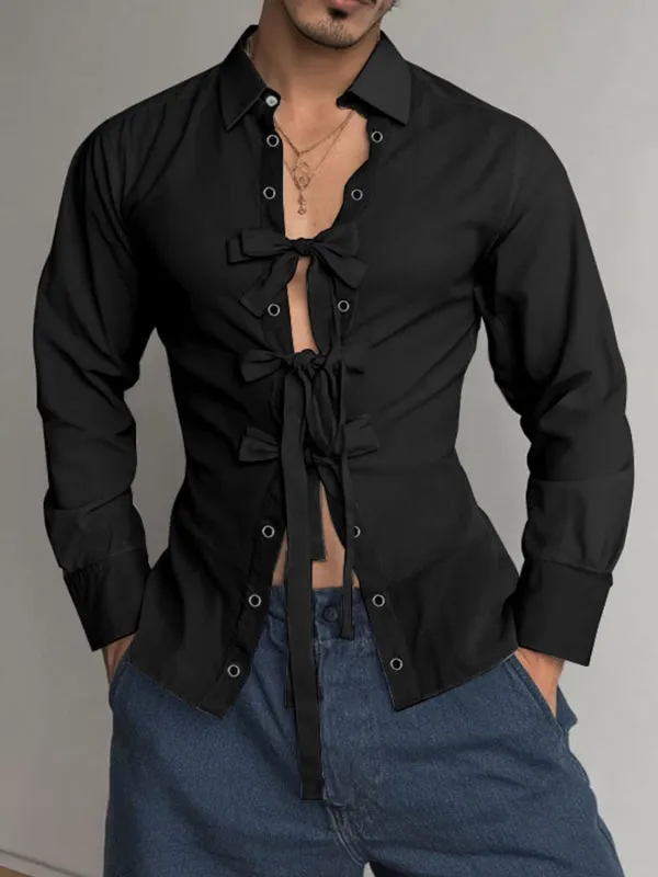 Men's Bow Tie Lace-Up Long Sleeve Shirt SKUL24189 sold by Incerunmen
