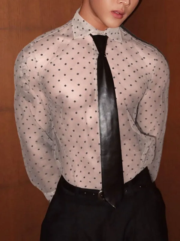 Men's Sheer Mesh Polka Dot Print Long Sleeve Shirt SKUL20217 sold by Incerunmen product image thumbnail 3