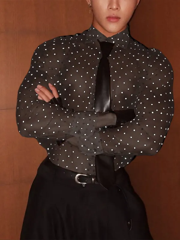 Men's Sheer Mesh Polka Dot Print Long Sleeve Shirt SKUL20217 sold by Incerunmen product image thumbnail 2
