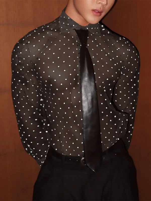 Men's Sheer Mesh Polka Dot Print Long Sleeve Shirt SKUL20217 sold by Incerunmen