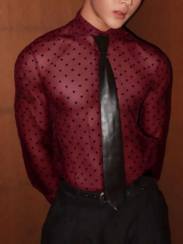 Men's Sheer Mesh Polka Dot Print Long Sleeve Shirt SKUL20217 sold by Incerunmen product image thumbnail 5