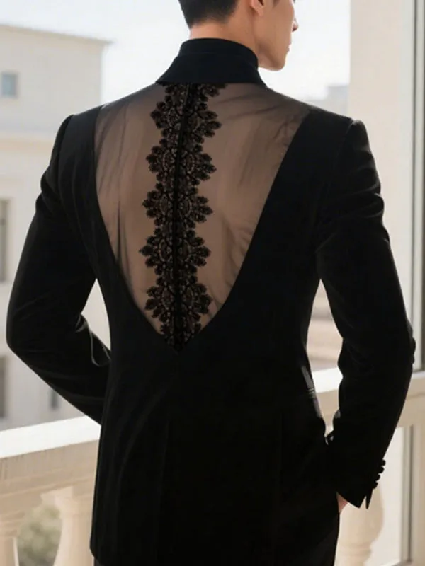 Men's Lace Patchwork Backless Long Sleeve Blazer SKUL24944 sold by Incerunmen product image thumbnail 2