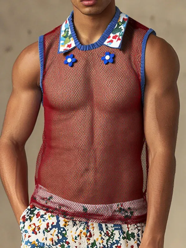 Men's Sheer Mesh Neck Colorblock Casual Tank SKUL15182 sold by Incerunmen product image thumbnail 2