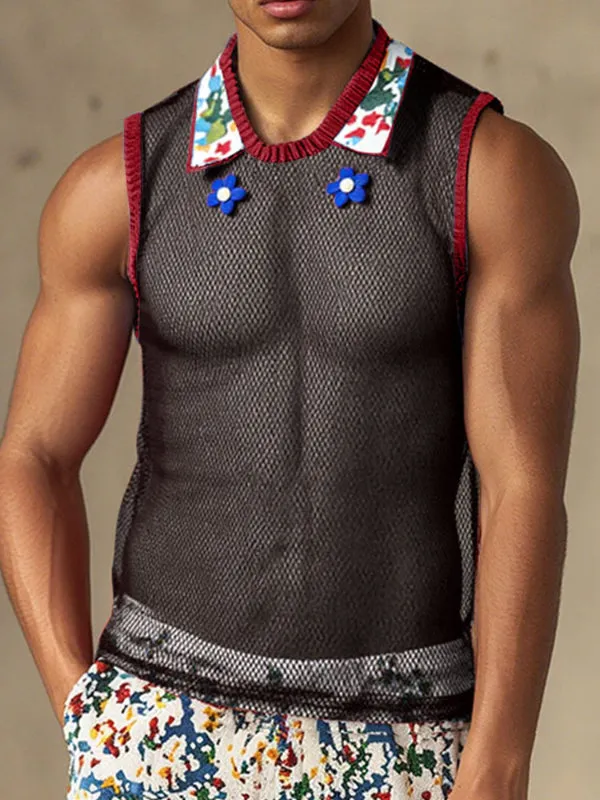 Men's Sheer Mesh Neck Colorblock Casual Tank SKUL15182 sold by Incerunmen
