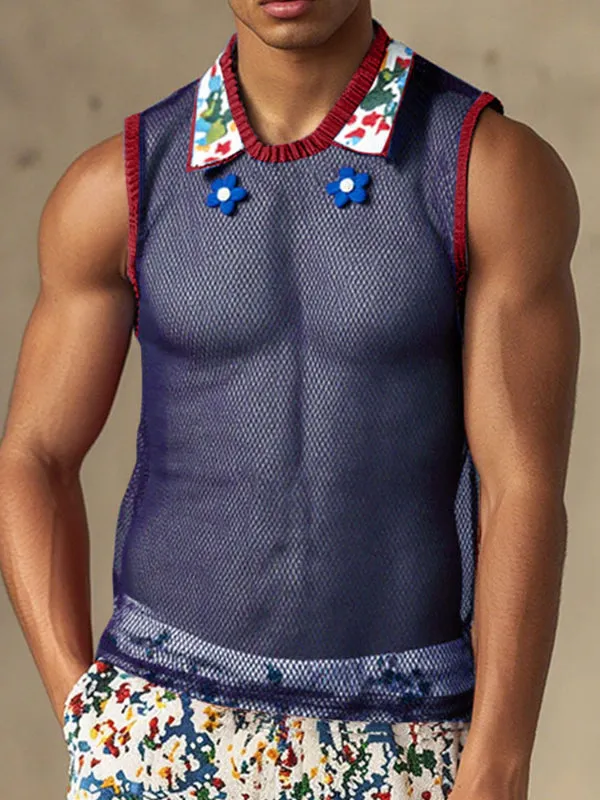 Men's Sheer Mesh Neck Colorblock Casual Tank SKUL15182 sold by Incerunmen product image thumbnail 3