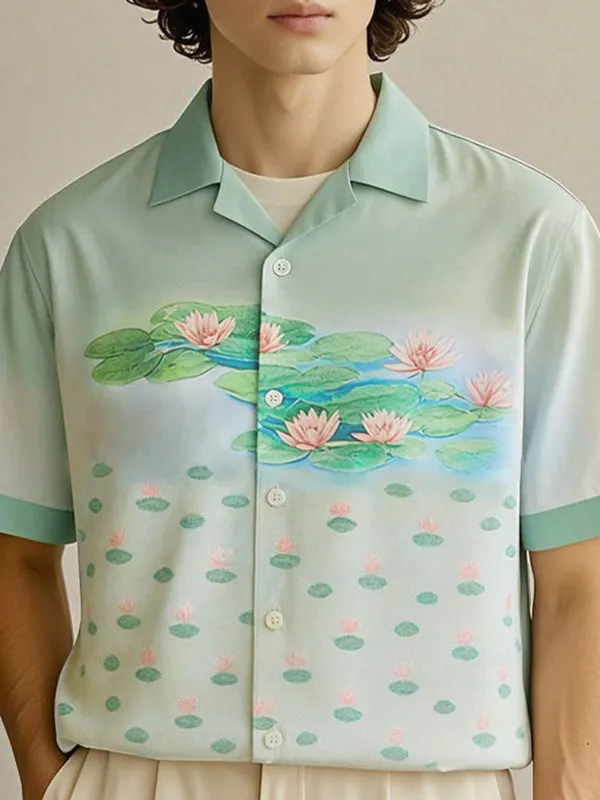 Men's Lotus Print Short Sleeve Shirt SKUL17013 sold by Incerunmen