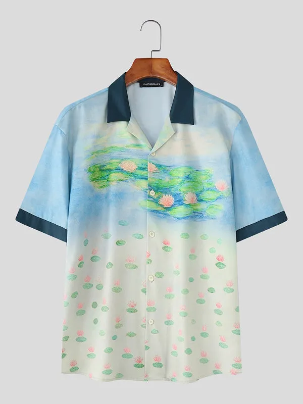 Men's Lotus Print Short Sleeve Shirt SKUL17013 sold by Incerunmen product image thumbnail 4