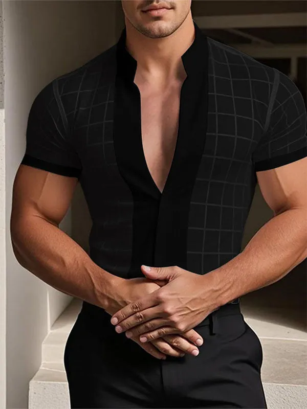 Men's Sheer Mesh Plaid Short Sleeve Shirt SKUL17952 sold by Incerunmen