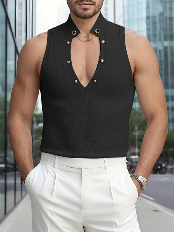 Men's Solid Texture V-Neck Casual Tank SKUL19013 sold by Incerunmen