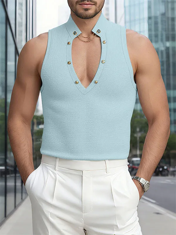 Men's Solid Texture V-Neck Casual Tank SKUL19013 sold by Incerunmen product image thumbnail 3