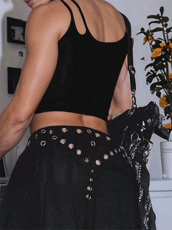 Men's Solid Color Lace-Up Patchwork Cropped Tank SKUL15375 sold by Incerunmen product image thumbnail 4