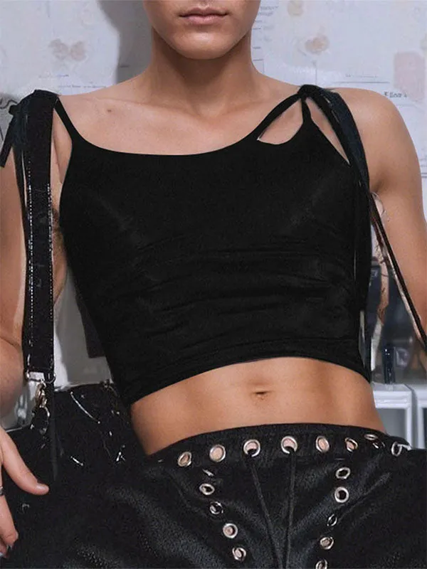 Men's Solid Color Lace-Up Patchwork Cropped Tank SKUL15375 sold by Incerunmen product image thumbnail 3