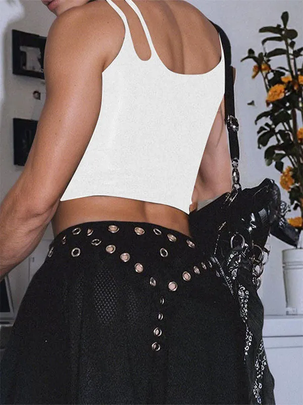 Men's Solid Color Lace-Up Patchwork Cropped Tank SKUL15375 sold by Incerunmen product image thumbnail 2