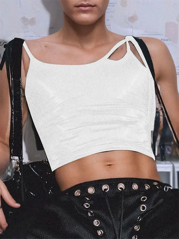 Men's Solid Color Lace-Up Patchwork Cropped Tank SKUL15375 sold by Incerunmen