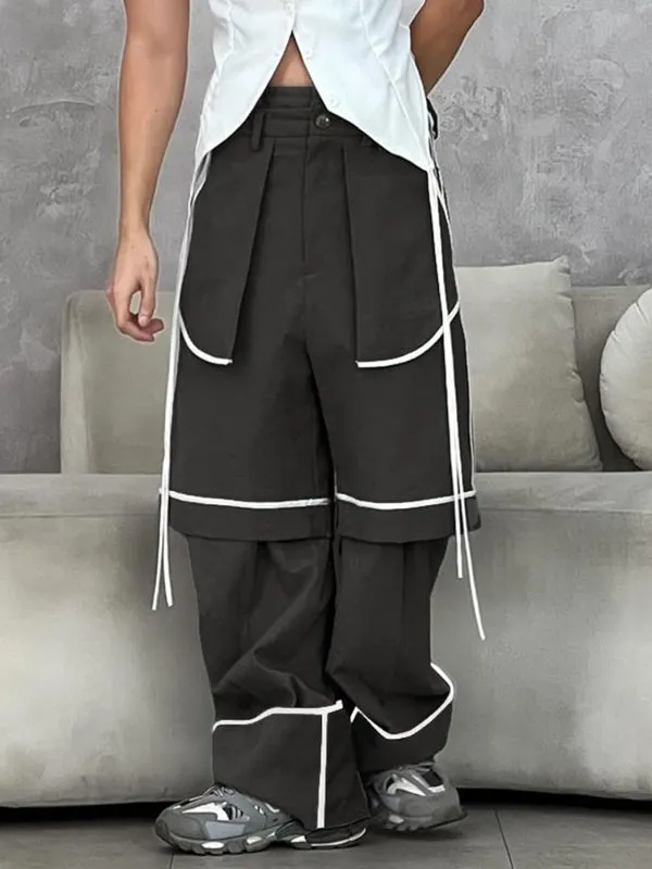 Men's Stripe Color Block Layered Casual Pant SKUL21137 sold by Incerunmen