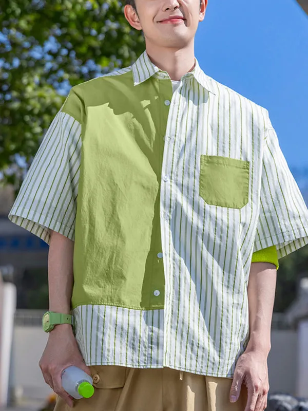 Men's Color Block Striped Short Sleeve Shirt SKUL22200 sold by Incerunmen