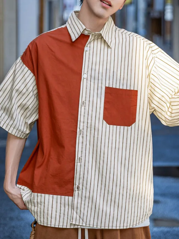 Men's Color Block Striped Short Sleeve Shirt SKUL22200 sold by Incerunmen product image thumbnail 2