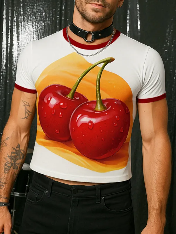 Men's Fruit Print Color Block Short Sleeve T-Shirt SKUL18881 made by Incerunmen