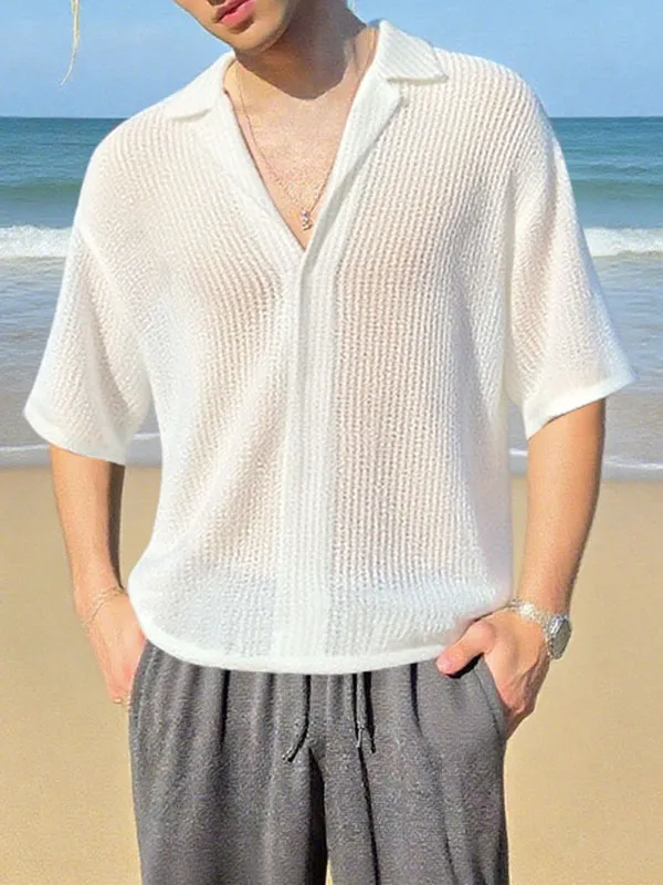 Men's Plain Sheer Mesh Short Sleeve Shirt SKUL11911 sold by Incerunmen