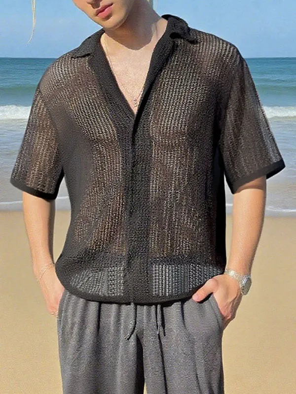 Men's Plain Sheer Mesh Short Sleeve Shirt SKUL11911 sold by Incerunmen product image thumbnail 2