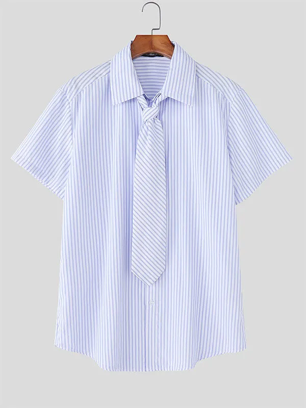 Men's Striped Tie Short Sleeve Shirt SKUL21158 sold by Incerunmen product image thumbnail 3