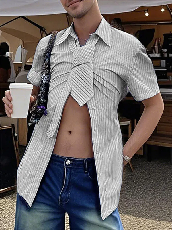 Men's Striped Tie Short Sleeve Shirt SKUL21158 sold by Incerunmen product image thumbnail 2