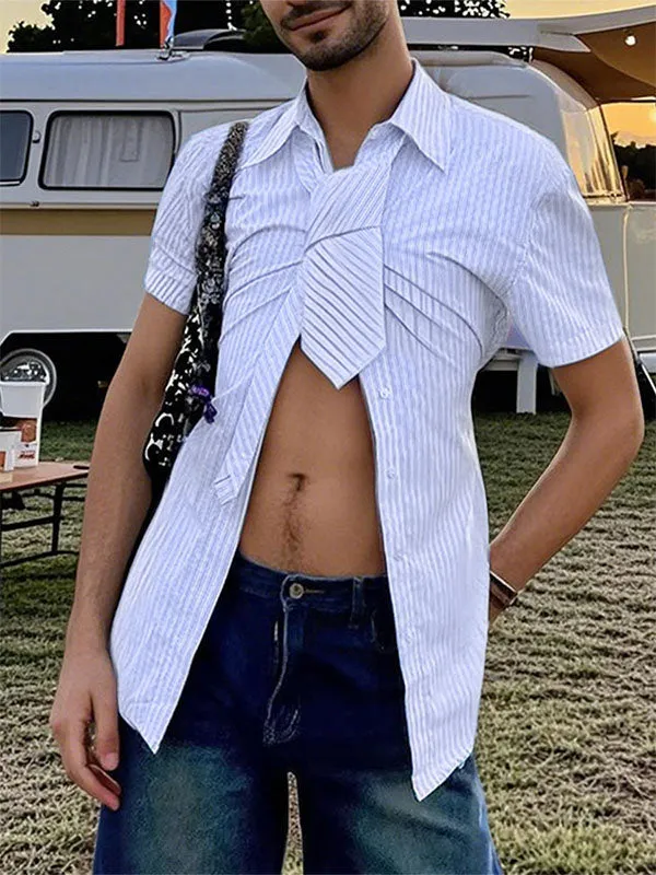 Men's Striped Tie Short Sleeve Shirt SKUL21158 sold by Incerunmen