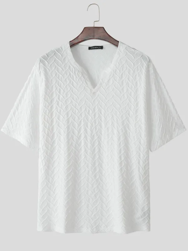Men's Solid Color Textured Short Sleeve T-Shirt SKUL11913 sold by Incerunmen product image thumbnail 3