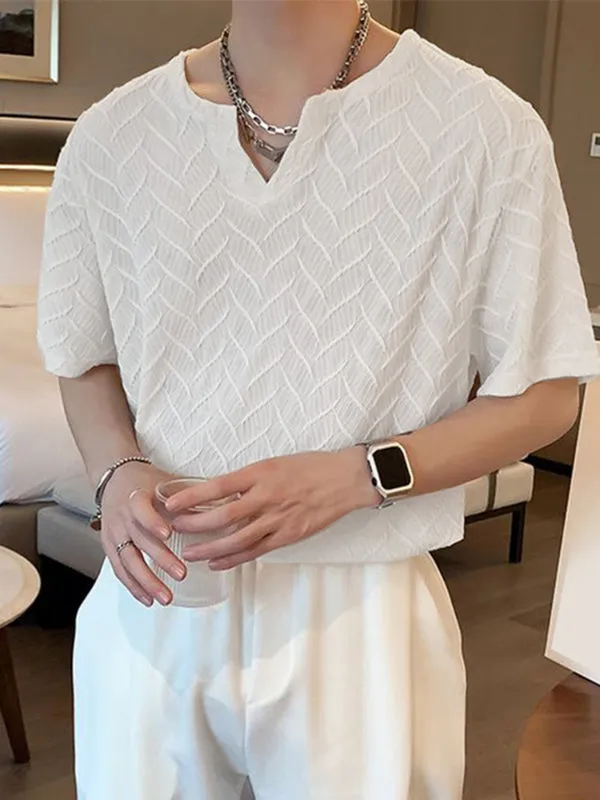 Men's Solid Color Textured Short Sleeve T-Shirt SKUL11913 sold by Incerunmen