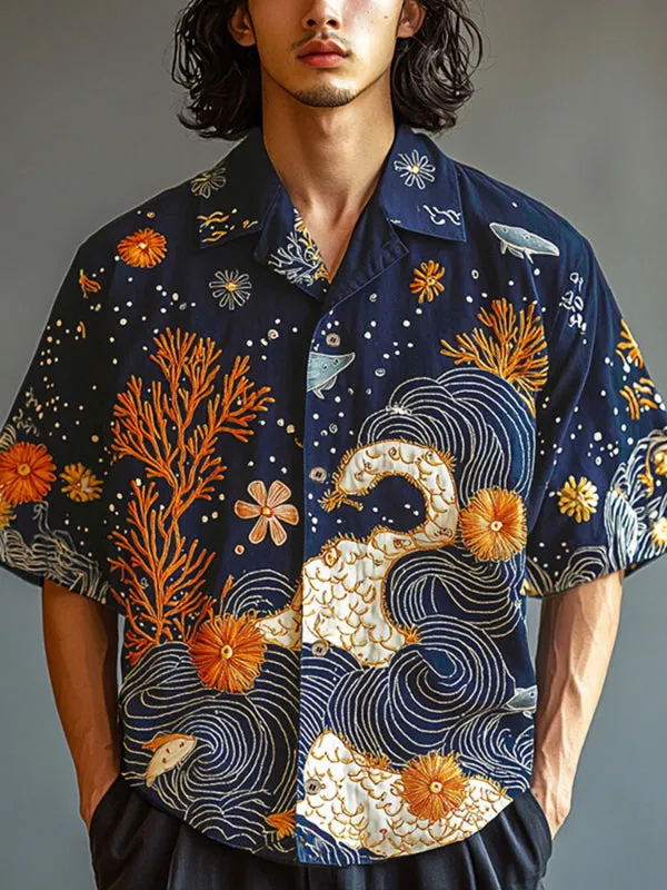 Men's Underwater Embroidered Short Sleeve Shirt SKUL20192 sold by Incerunmen