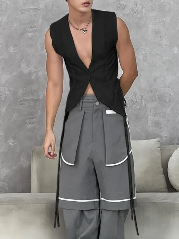 Men's Plain Tie Detail Casual Waistcoat SKUL21105 sold by Incerunmen