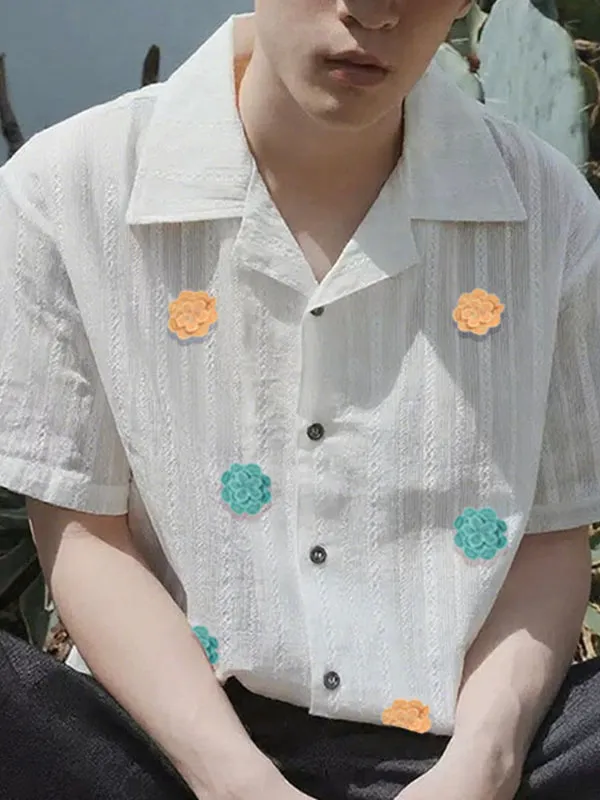 Men's 3D Floral Patchwork Sheer Short Sleeve Shirt SKUL15198 sold by Incerunmen product image thumbnail 2