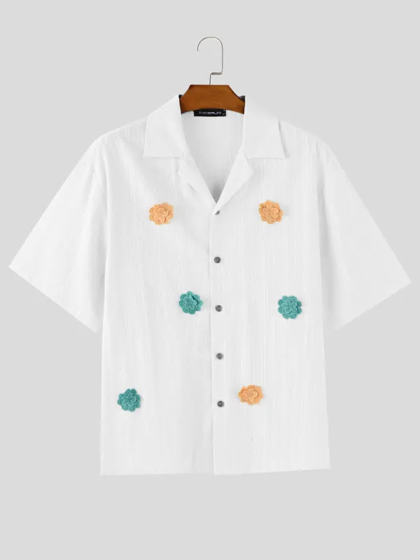 Men's 3D Floral Patchwork Sheer Short Sleeve Shirt SKUL15198 sold by Incerunmen product image thumbnail 4