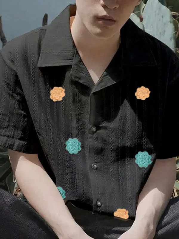 Men's 3D Floral Patchwork Sheer Short Sleeve Shirt SKUL15198 sold by Incerunmen