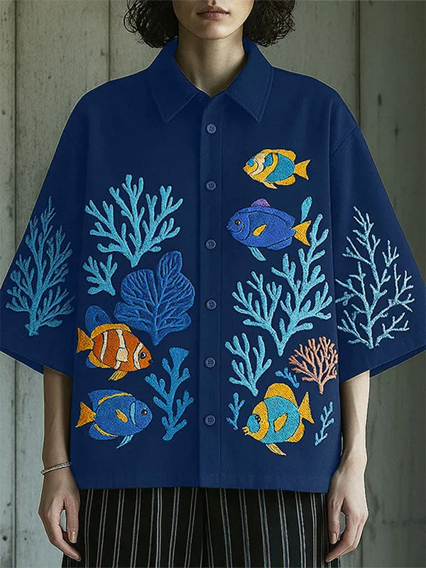 Men's Underwater World Embroidered Short Sleeve Shirt SKUL17936 sold by Incerunmen