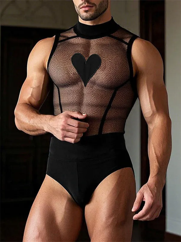 Men's Heart Print Sheer Casual Bodysuit SKUL13990 sold by Incerunmen product image thumbnail 2