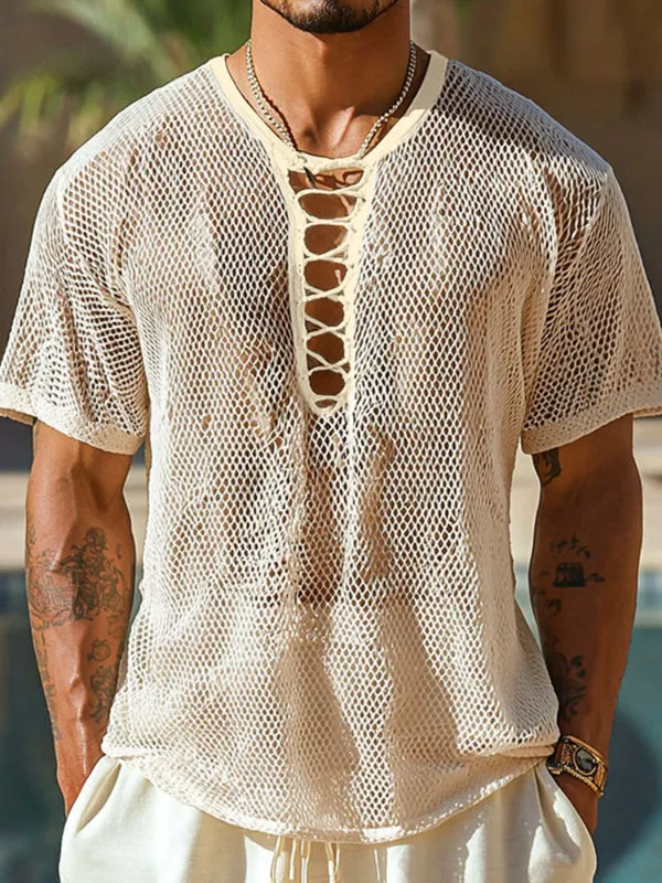 Mens Solid Color Sheer Mesh Short Sleeve T-Shirt SKUL09567 sold by Incerunmen