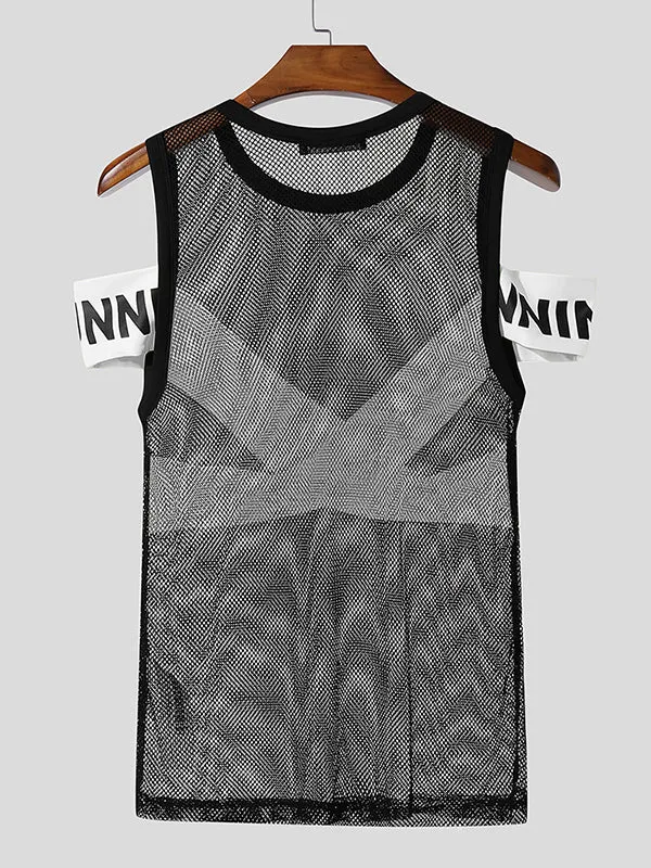 Mens Slogan Color Block Sheer Mesh Sleeveless T-Shirt SKUL12855 sold by Incerunmen product image thumbnail 5
