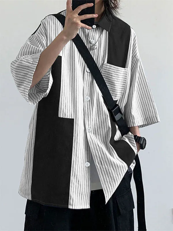 Mens Striped Patchwork Casual Short Sleeve Shirt SKUL15377 sold by Incerunmen