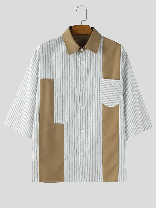 Mens Striped Patchwork Casual Short Sleeve Shirt SKUL15377 sold by Incerunmen product image thumbnail 4